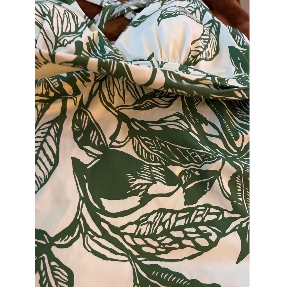 Lands' End Tankini Top Women M Green White Tropical Palm Leaf V-Neck Surplice - Picture 11 of 12